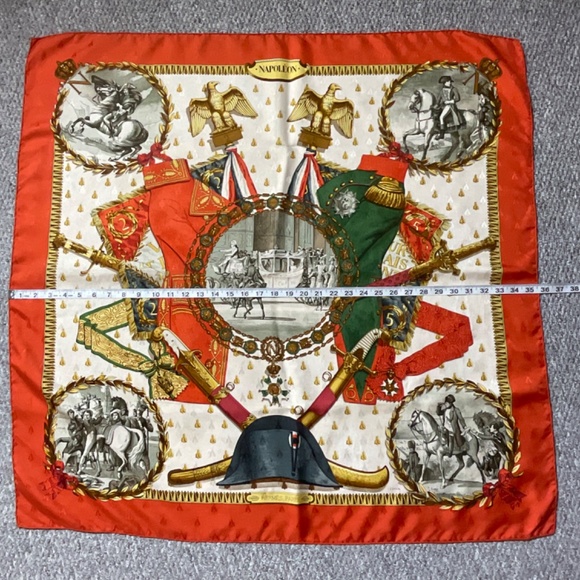 •Hermes Vintage Jacquard Scarf RARE Napoleon Ledoux Hand Rolled Hem 35”x34” - Picture 12 of 15
